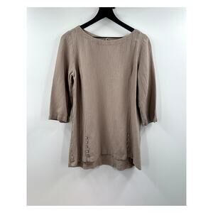 Soft Surrounding Tan Guaze Crepe Button Blouse Size Medium